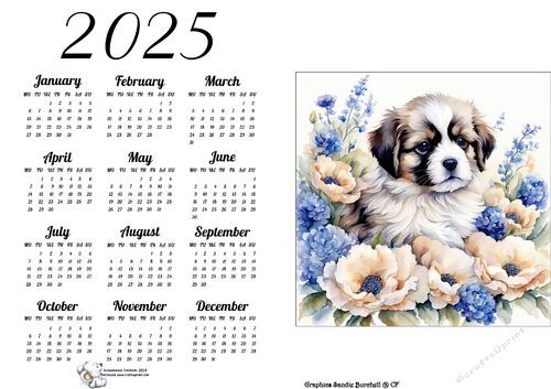 2025 CALENDAR STYLE 2  WATERCOLOUR PUPS 3