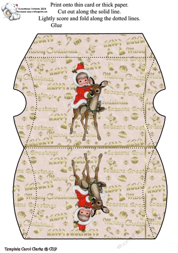Gold Christmas Pillow Box Reindeer Girl