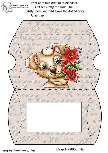 Silver Christmas Pillow Box Puppy with Poinsettia