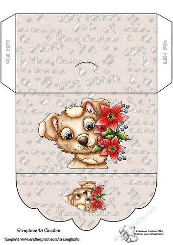 money wallet Silver Christmas Puppy with Poinsettia