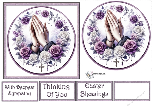 Praying Hands with Purple and White Roses 1