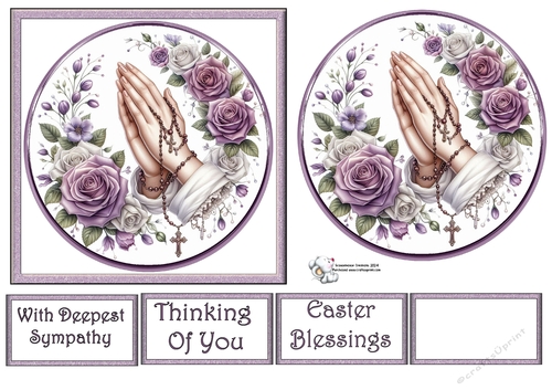 Praying Hands with Purple and White Roses 2