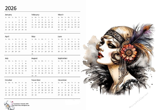 2026 calendar  Art Deco Lady 1