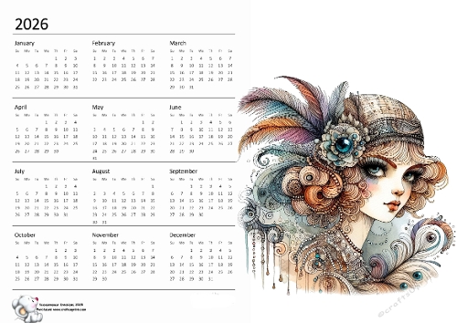 2026 calendar  Art Deco Lady 2