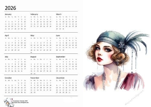 2026 calendar  Art Deco Lady 4