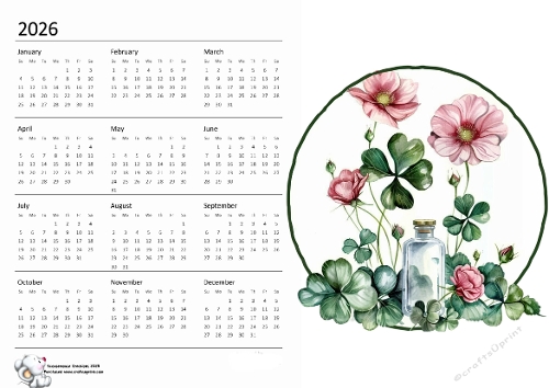 2026 calendar  Flowers in Circle