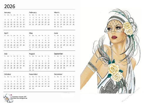 2026 CALENDAR Art Deco Yellow Roses