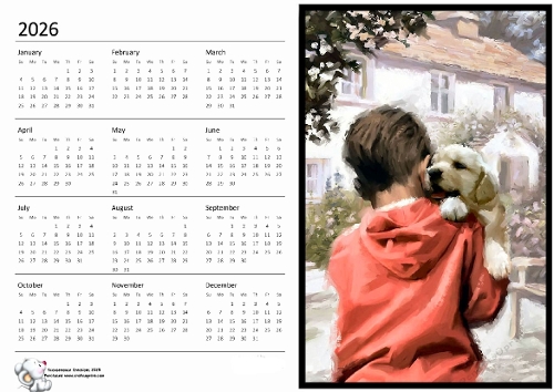 2026 calendar Boy with puppy