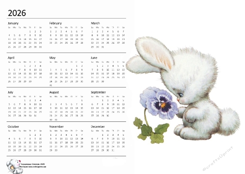 2026 calendar Bunny with Pansy