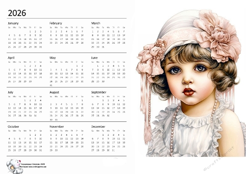 2026 calendar Cute Girl with Pearls 1