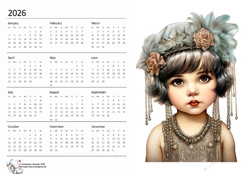 2026 calendar Cute Girl with Pearls 2
