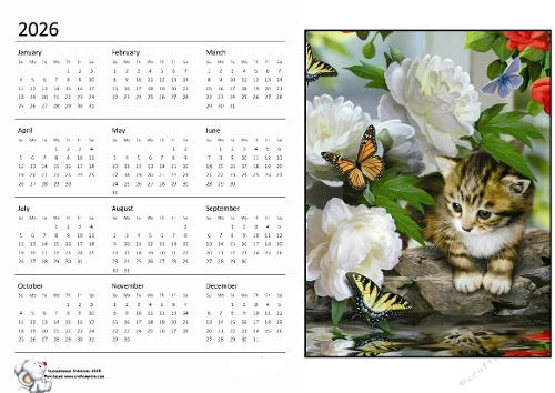 2026 calendar Cute Kitty in Flowers