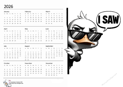 2026 calendar Gangsts I Saw Duck