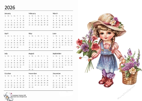 2026 calendar Girl With Flowers