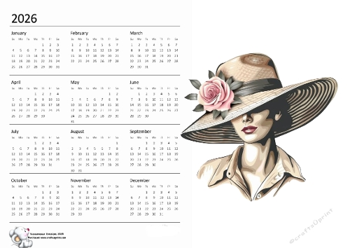 2026 calendar Lady in Hat