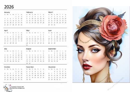 2026 calendar Lady with flower in hair 1