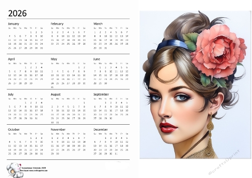 2026 calendar Lady with flower in hair 2