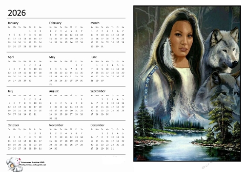 2026 calendar NA Lady With Wolf