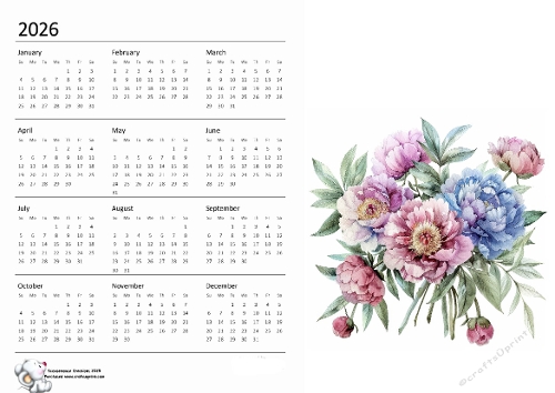 2026 calendar Peonies 1