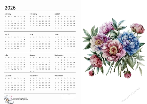 2026 calendar Peonies 6