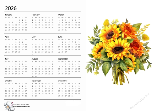 2026 calendar Sunflower 1