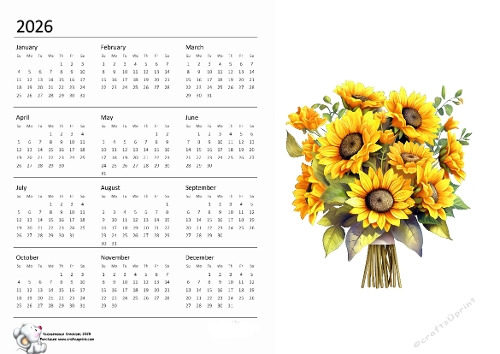 2026 calendar Sunflower 5