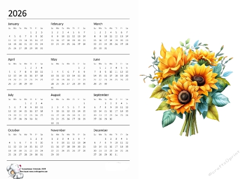 2026 calendar Sunflower 6