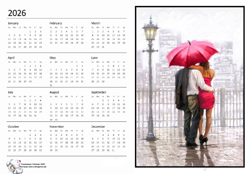 2026 calendar Walking in the Rain