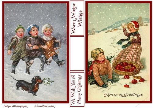 Vintage We Three Singers and Snowball Fight! Toppers