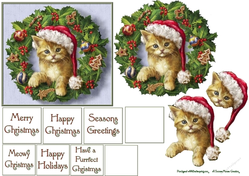 Cute Kitty in Wreath Decoupage