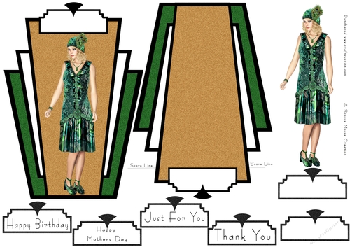 Art Deco Shaped Card Green lady