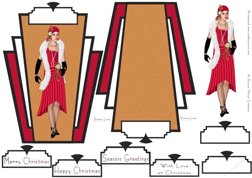 Art Deco Shaped Card Red lady Christmas