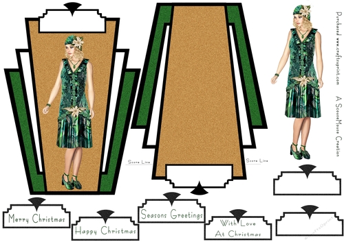 Art Deco Shaped Card Green lady Christmas