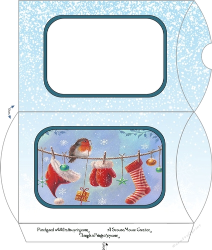 Robin on Christmas Washing line  Pillow Box