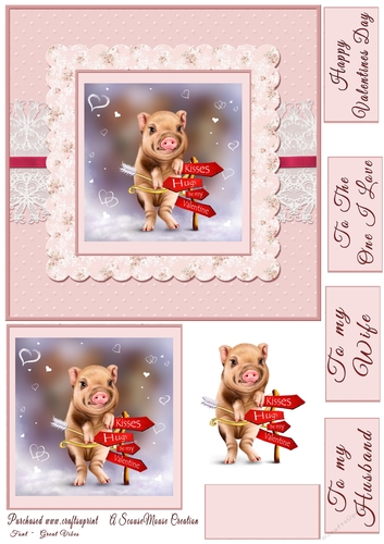  Valentine Hugs Kisses Piggy Quick card