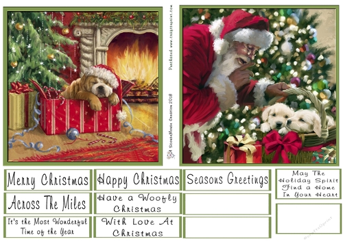 Sleepy Bulldog and a basket of mischief Santa Toppers