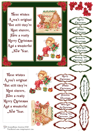 Quick Christmas card 6 Presents and Gingerbread