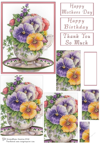 Teacup Pansies Pyramid Card