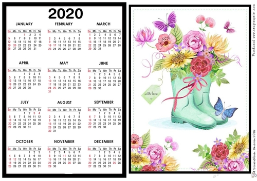 2020 calendar Flowers in a Wellie
