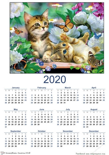2020  calendar portrait  Cute Kittens With Butterfly