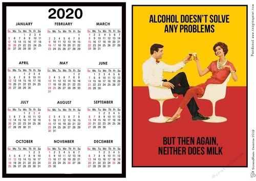 2020 Calendar -  Landscape Alcohol vs Milk