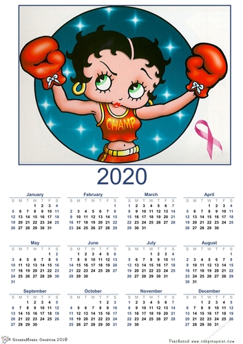 2020  calendar portrait Betty fight like a girl Breast Cancer awareness