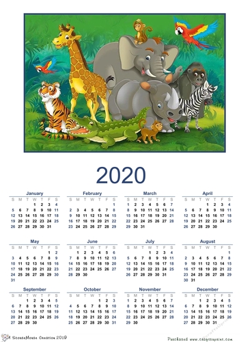 2020  calendar portrait Exotic animals