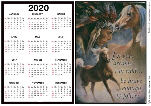 2020 Calendar -  Landscape NA Let your Dreams run Wild