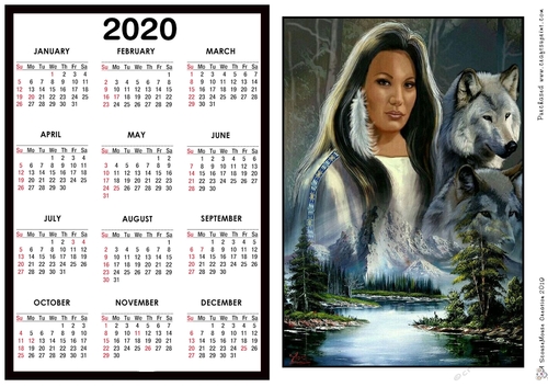 2020 Calendar -  Landscape NA Wolf Maiden