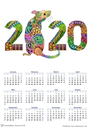 2020 calendar portrait Zentangle Rat 1