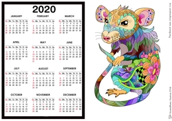 2020 Calendar -  Landscape Year of the Rat 1 Zentangle