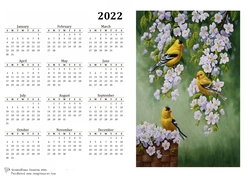2022 Calendar Yellow Birds