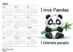 2026 calendar I Love Pandas