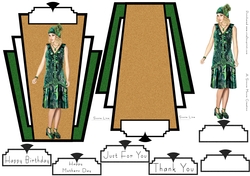 Art Deco Shaped Card Green lady